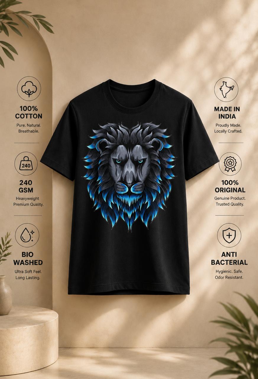 Lion Face Printed Regular Fit T-Shirt
